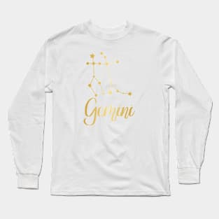 Gemini Zodiac Constellation in Gold Long Sleeve T-Shirt